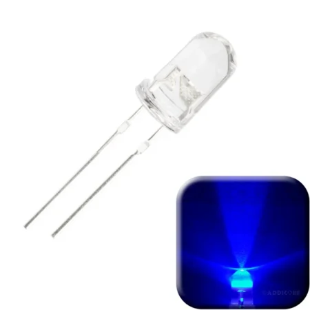 5mm Blue LED – Transparent Lens, Bright Indicator Light