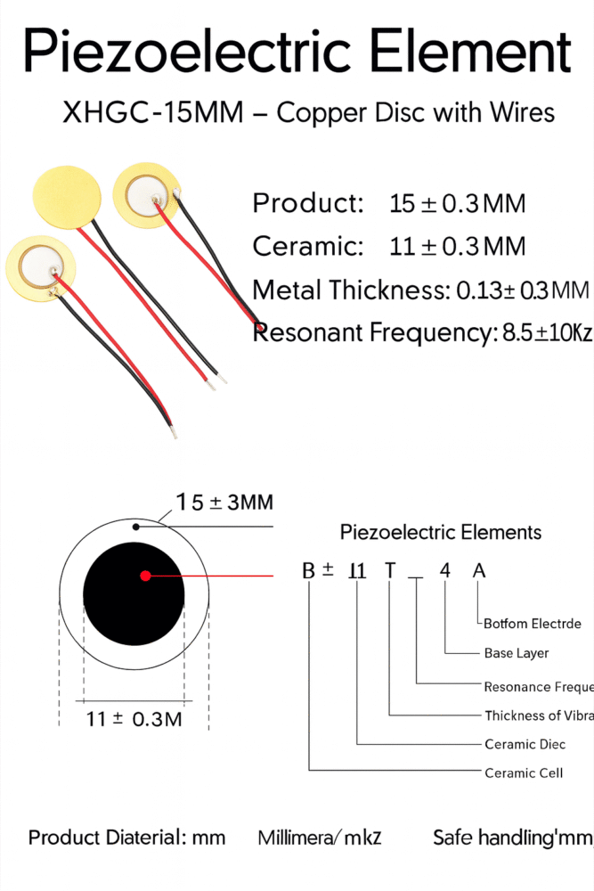 Piezo Element Piezoelectric Sensor Detect Vibration or a Knock 15mm with Cable