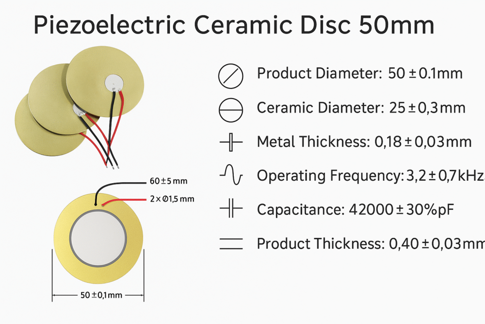Piezo Element Piezoelectric Sensor Detect Vibration or a Knock 50mm with Cable