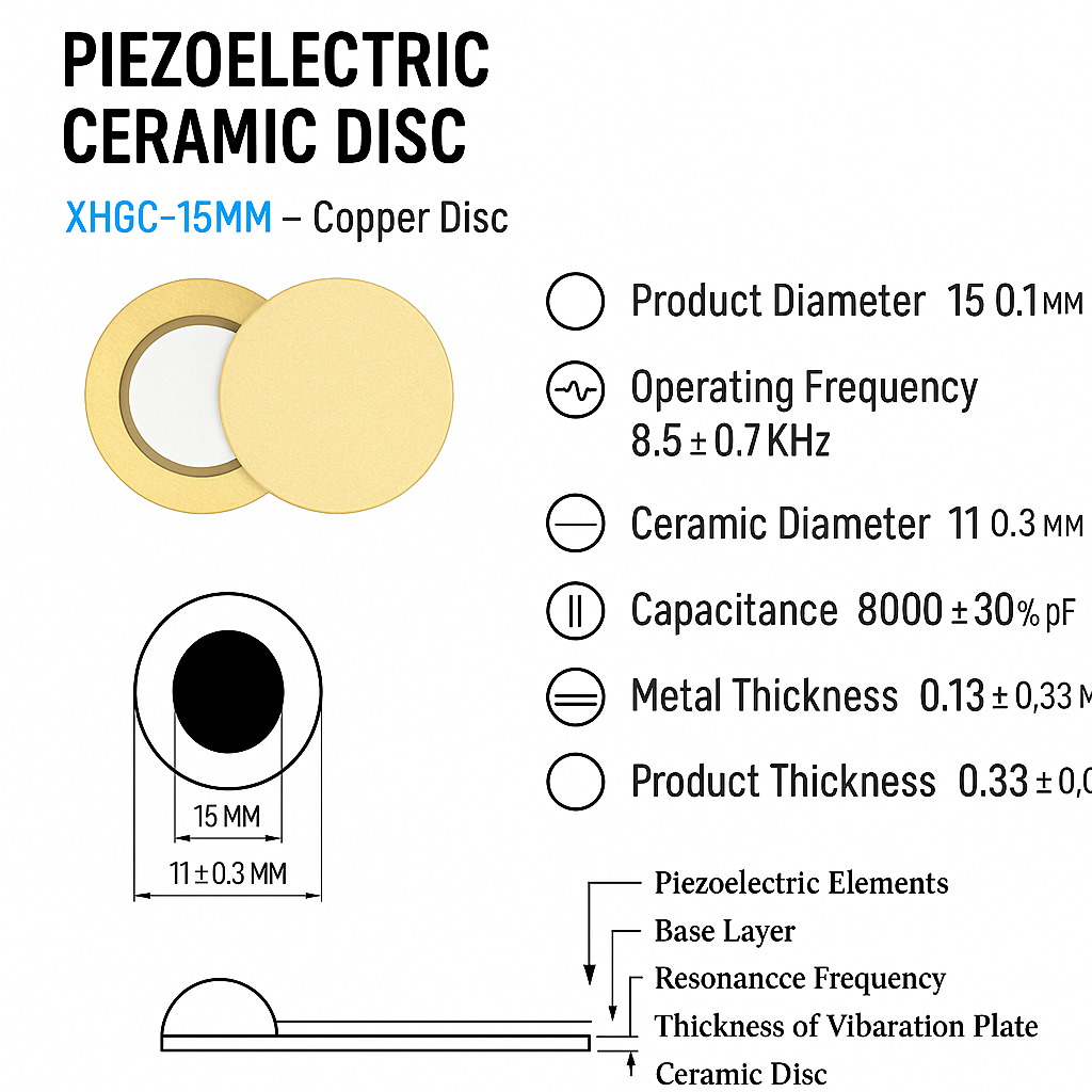 Piezo Element Piezoelectric Sensor Detect Vibration or a Knock 15mm