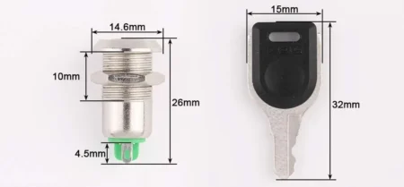 Electronic Key Lock Switch 12mm 2 position ON/OFF V2