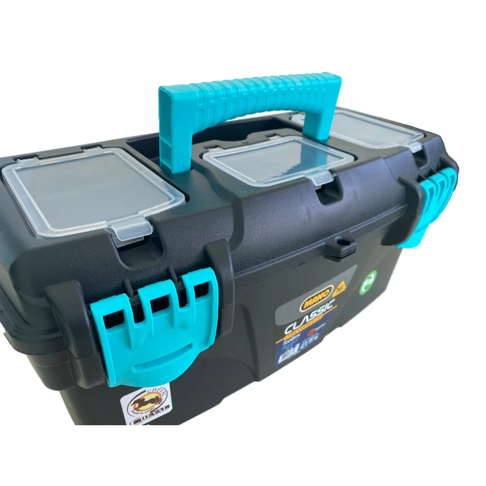 MANO C.OR-16TQE Turquoise Tool Box with Top Organizers – 16 Inch – Size 410×206×192 mm – Made in Turkey