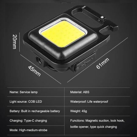 COB Rechargeable Keychain Light – USB-C EDC Flashlight