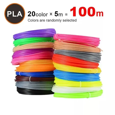 PLA 3D Pen Filament 1.75mm — 5m × 20 Colors (Total 100m) for 3D Drawing Pens