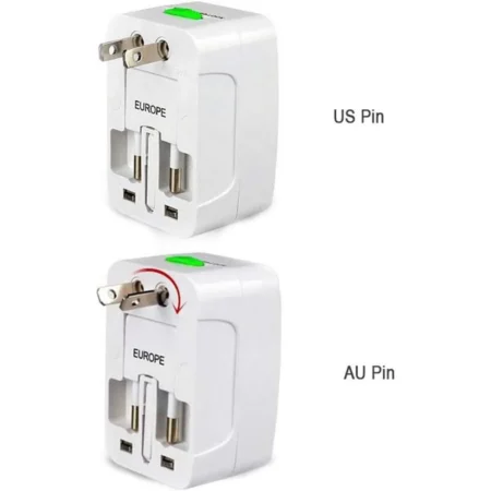 Universal Travel Adapter — All‑in‑One Worldwide Plug (US / UK / EU / AU) — Safety Shutters, Surge Protection, Lock Slider