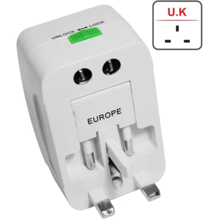 Universal Travel Adapter — All‑in‑One Worldwide Plug (US / UK / EU / AU) — Safety Shutters, Surge Protection, Lock Slider