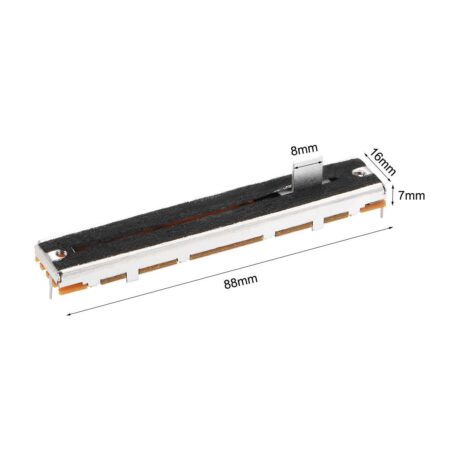 Linear Slide Pot 10k (103) — Mixer-Style, 88 mm Body, 3 Electrical Pins + 2 Mounting Lugs