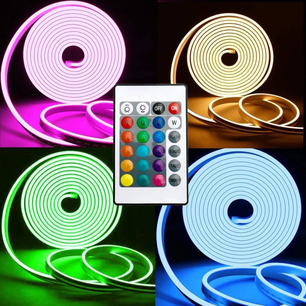 RGB Neon Strip Flex 12V 5m – SMD3535 108LED/m IP65 IR Remote + 12V Adapter