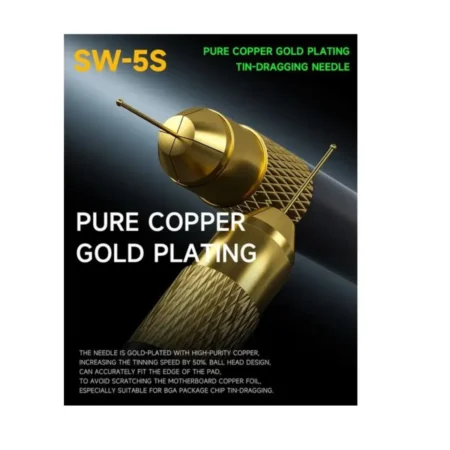 MECHANIC SW-5S Tin-Dragging Needle (Gold-Plated, Anti-Static Carbon Handle) — Set with 5 Pins