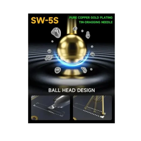 MECHANIC SW-5S Tin-Dragging Needle (Gold-Plated, Anti-Static Carbon Handle) — Set with 5 Pins