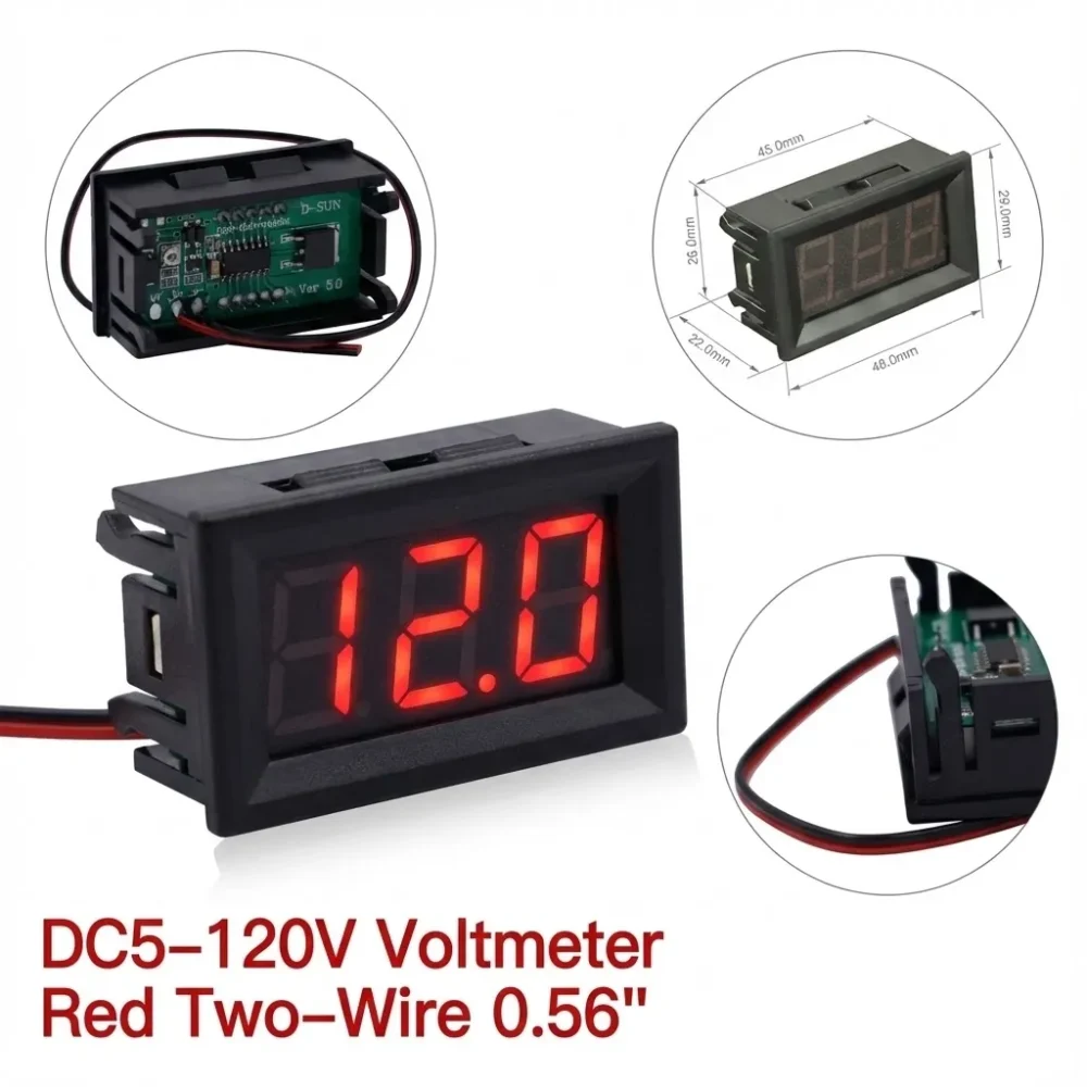 Red Two‑Wire 0.56" DC5–120V Digital Display Voltmeter (Panel Mount, Car/Bike/Motorcycle)