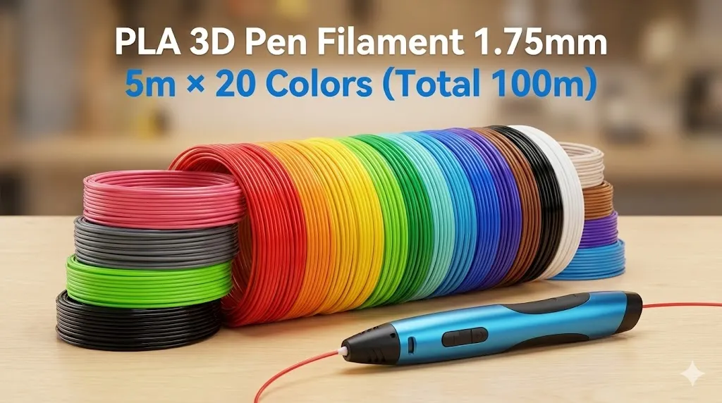 PLA 3D Pen Filament 1.75mm — 5m × 20 Colors (Total 100m) for 3D Drawing Pens 1 download 39