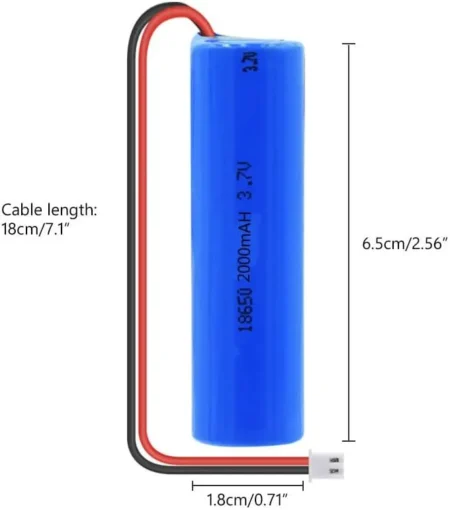 18650 2000mAh Li-ion Battery with JST 2mm 2-Pin Lead – 1S 3.7V