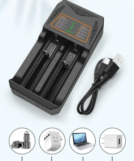 MH-5D82HP USB-C Dual-Slot 18650/21700 Charger | 4.2V 2000mA, Independent Charging