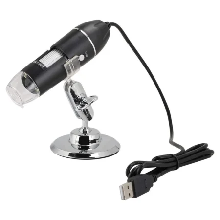 Digital Microscope USB 1600x — 8‑LED Ring • Focus Roller • Metal Stand (Micro USB)