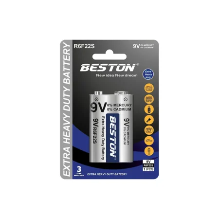 BESTON R6F22S 9V Heavy Duty Battery — Zinc‑Chloride (Card)
