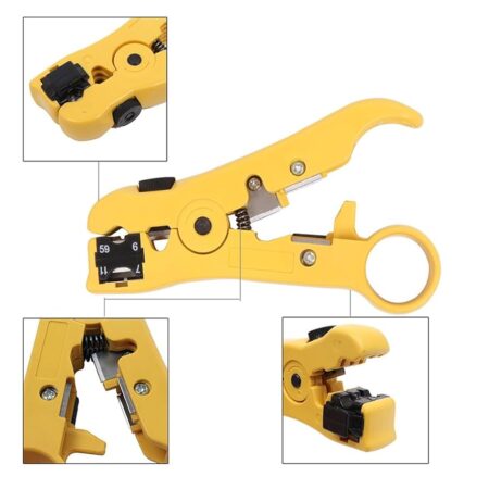 Universal Coax & Cable Stripping Tool — 4-in-1 (RG59/RG6/RG11, Round/Flat, Cutter), 120 mm