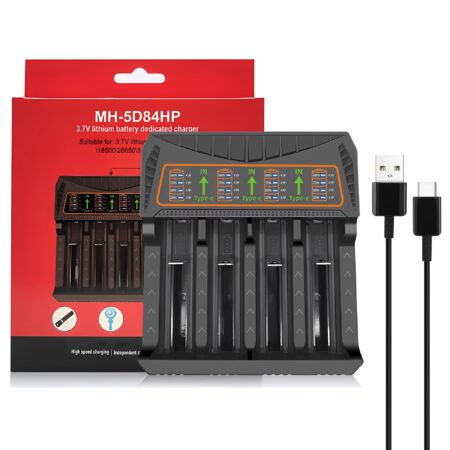 MH-5D84HP USB-C 4-Slot 18650/21700 Charger | 4.2V 4000mA, Independent Charging