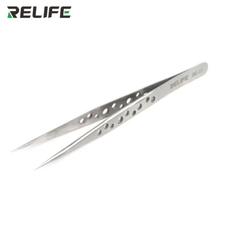 Relife SK-11 Straight Anti-static Stainless Precision Tweezers with Holes for Mobile Phone Repair