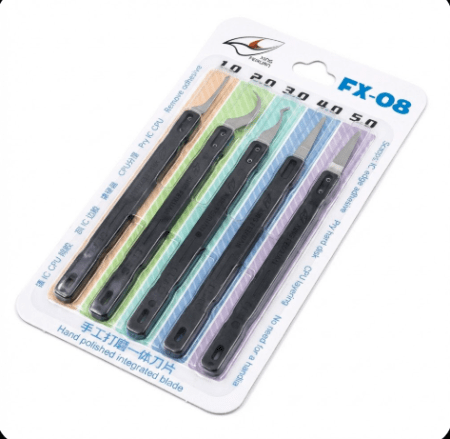 FX-08 Precision IC/CPU Adhesive Removal Tool Set – 5 Pieces (Hand-Polished Integrated Blades)