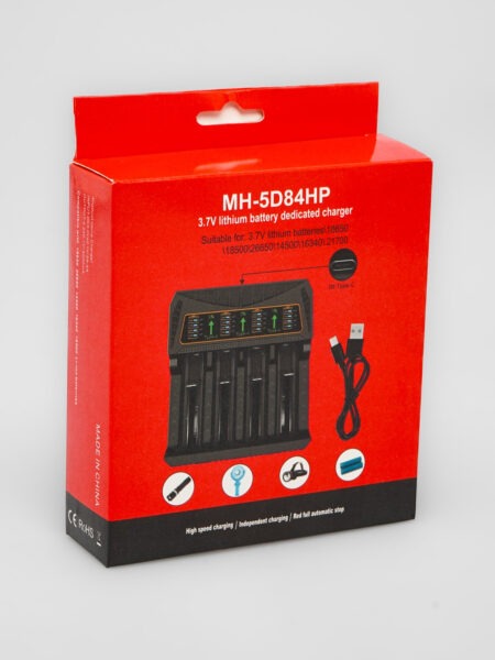 MH-5D84HP USB-C 4-Slot 18650/21700 Charger | 4.2V 4000mA, Independent Charging
