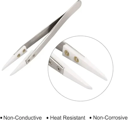 Straight Ceramic Tweezer 130mm — White Tips for Soldering & 3D Printing