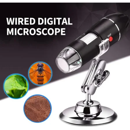 Digital Microscope USB 1600x — 8‑LED Ring • Focus Roller • Metal Stand (Micro USB)