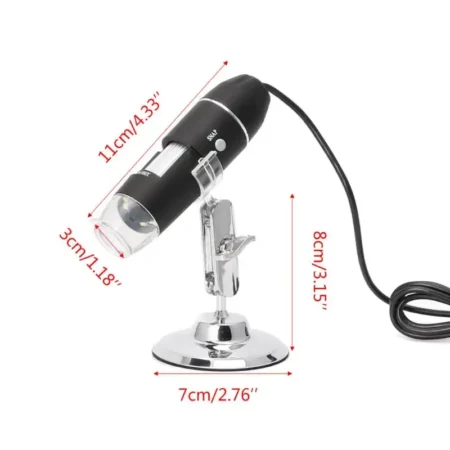 Digital Microscope USB 1600x — 8‑LED Ring • Focus Roller • Metal Stand (Micro USB)