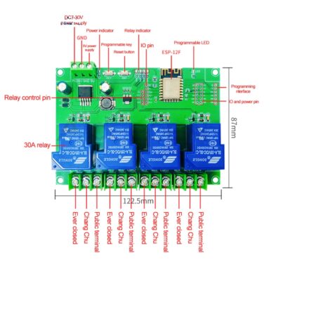 DC7-28/5V 30A ESP8266 WIFI 4 Channel Relay Module ESP-12F Development Board