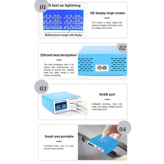 RELIFE RL-304P Smart 6-Port USB Charger | PD 3.0 + QC 3.0, Digital Display, 40W Max