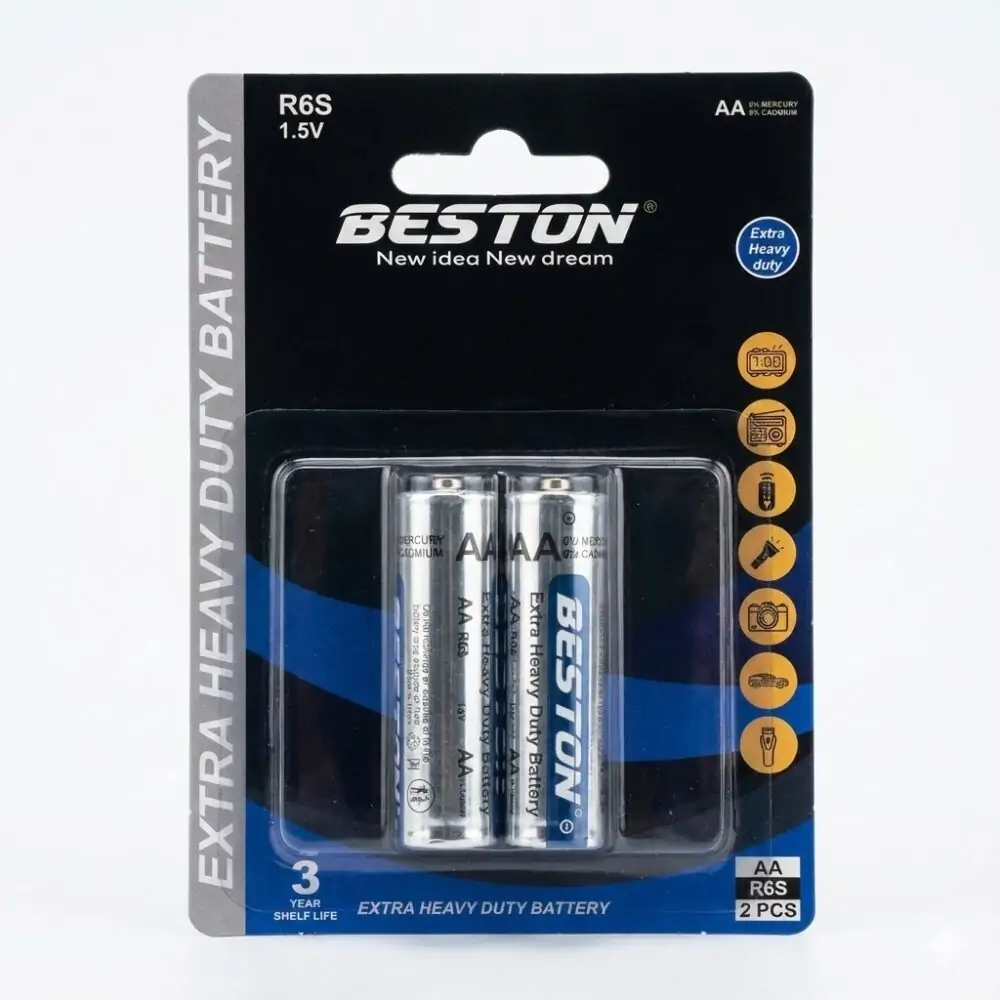 BESTON AA 1.5V Extra Heavy Duty (R6S) Zinc‑Carbon — Blue | 2 Pcs Blister