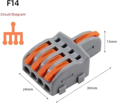 WAGO F14 Wire Connector 1 In 4 Out – Compact Spring Lever Distribution Connector