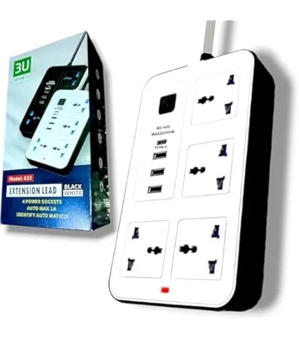 Universal Power Strip 2m — 4 AC Outlets + 3×USB-A + 1×USB-C (PD) | Multi-Device Charging Extension Lead