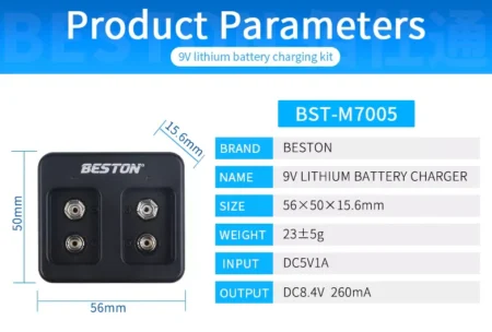 Beston M7005 Dual-Slot 9V Lithium Battery Smart Charger (USB 5V)