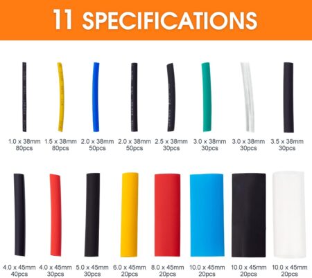 Heat Shrink Tubing Assortment Kit — 580 Pcs, 11 Specifications, Multi-Color