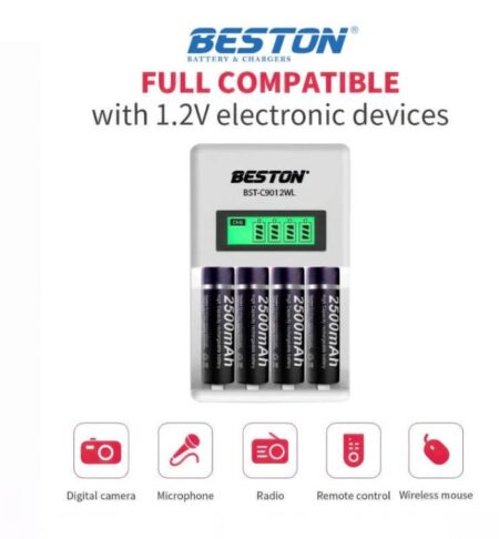 Beston C9012WL Charger with LCD + 4×AA 2500mAh