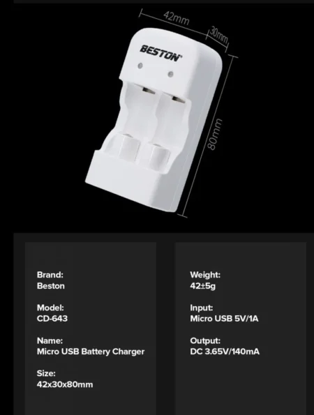 Beston CD-643 CR2 Charger with 2×CR2 3.0V 300mAh Li-ion Battery