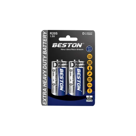 Beston D R20S 1.5V Extra Heavy Duty Battery — Carded 2‑Pack