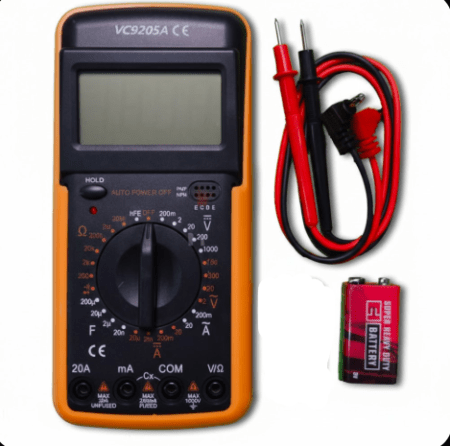 VC9205A Digital Multimeter (1999 Counts, AC/DC, Manual Range, Auto Power-Off, Protective Holster)
