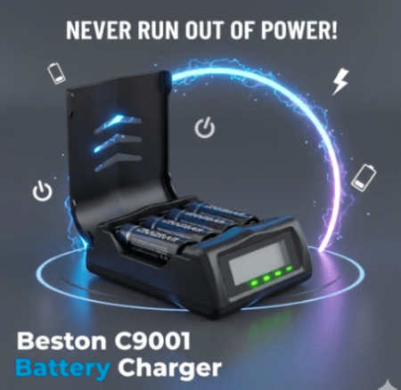 Beston C9001 LCD Battery Charger for AA/AAA (USB-Powered) + Cable