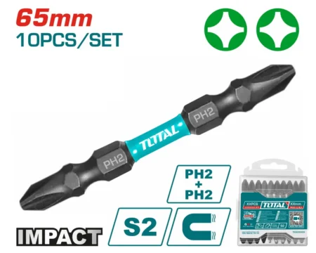 TOTAL Impact Screwdriver Bit PH2+PH2 65mm (1pcs) – Model TACIM16PH233