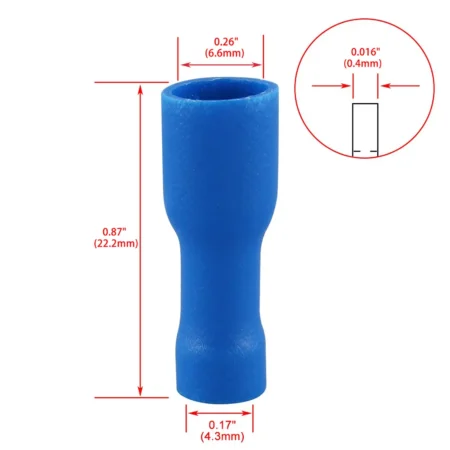 Blue Female Insulated Spade Wire Connector Electrical Crimp Terminal FDFD2-250 16-14 AWG 6.35 x 0.8mm 1pcs