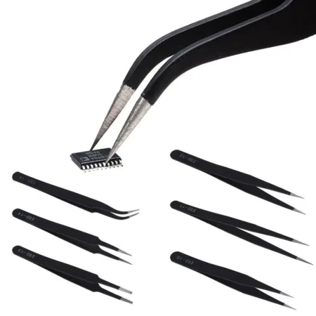 Anti-Static ESD Tweezers Set (6 PCS) – Precision Stainless Steel Tweezers for Electronics & SMD Work
