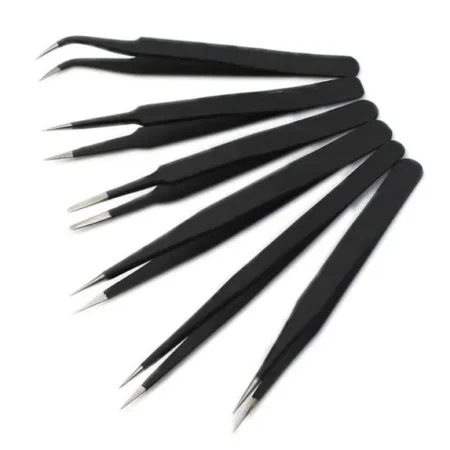 Anti-Static ESD Tweezers Set (6 PCS) – Precision Stainless Steel Tweezers for Electronics & SMD Work