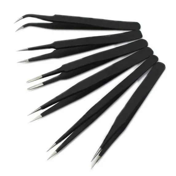 Anti-Static ESD Tweezers Set (6 PCS) – Precision Stainless Steel Tweezers for Electronics & SMD Work