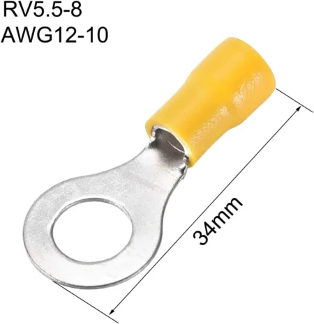 RV5.5-8 Insulated Electrical Crimp Terminal Ring-Spade Wire Connector for AWG12-10 (Yellow, Blue Color)