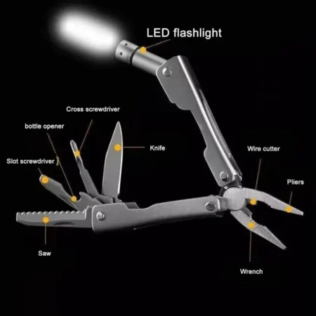 Multifunctional Pliers Pocket Tool 6-in-1 – Compact Stainless Steel Multitool with LED Light