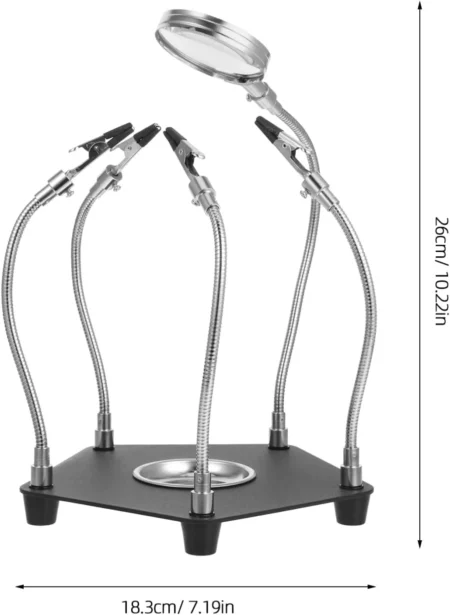 TE-806 PCB Soldering Station Repair Platform with 3X Magnifier (62mm) – 4 Alligator Clips