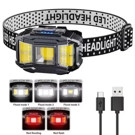 COB Headlamp 18650 USB-C (Multi-Mode, Red Light, Battery Indicator)