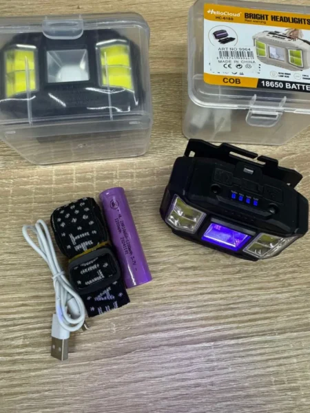 COB Headlamp 18650 USB-C (Multi-Mode, Red Light, Battery Indicator)